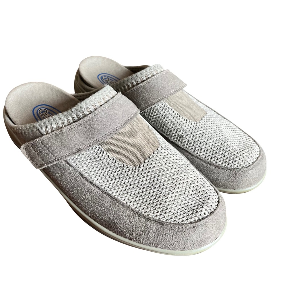 Orthofeet Louise Mules Women Taupe Gray Orthopedic Mesh Wide 9.5 D